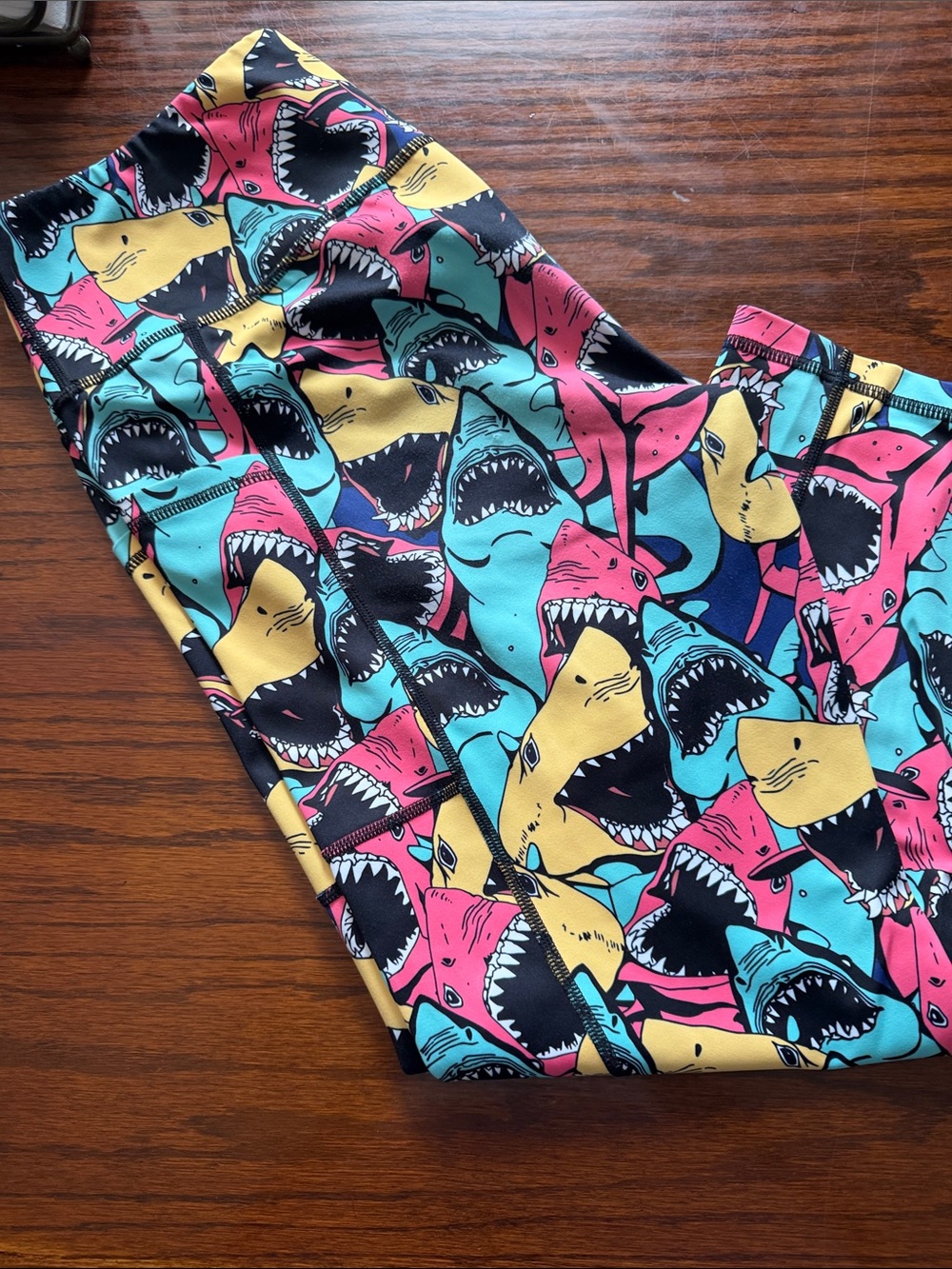 Constantly Varied Gear Colorful Shark Print Capris - Teal, Pink, Yellow, Black